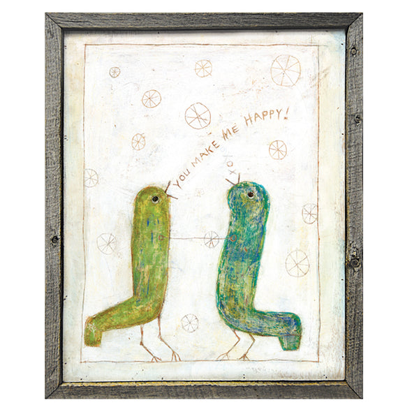 Happy Birds Print with Wood Frame