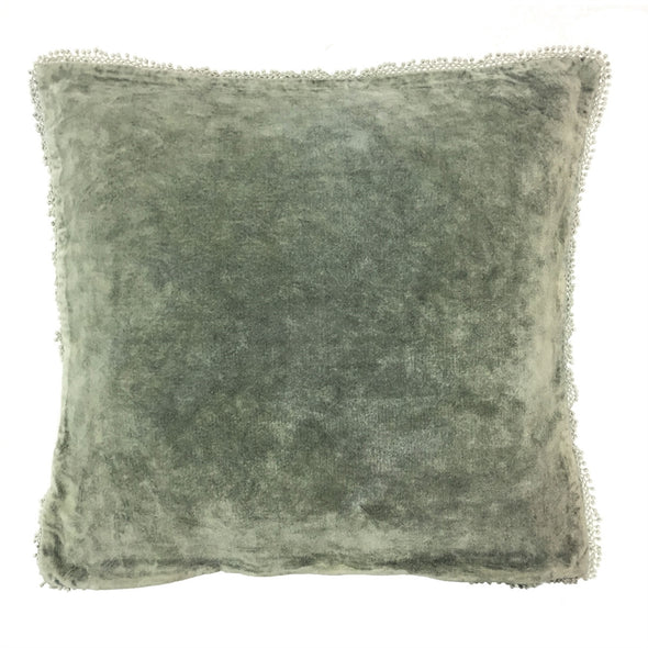 Sage Velvet Pillow with PomPom