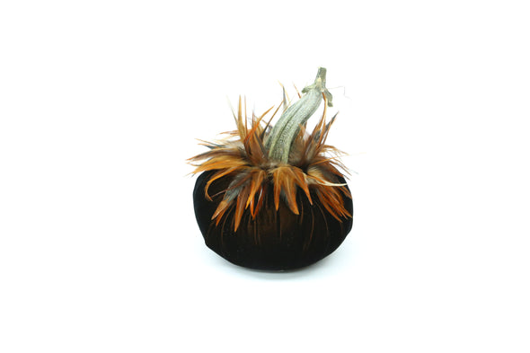 10" Velvet Pumpkin with Feathers