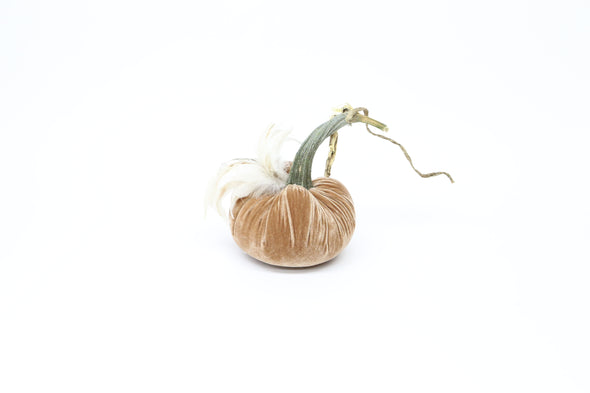 4" Velvet Pumpkin with Feathers - New Color Options!