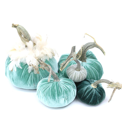 Velvet Pumpkin Large Set with Feathers - Turquoise