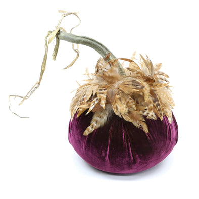 Eggplant Velvet Pumpkin with Red Chinchilla Feathers