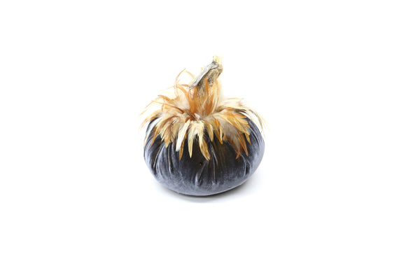 10" Velvet Pumpkin with Feathers